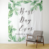 Beste dag ooit groen Huwelijk Foto Achtergrond Wandkleed (In situ)