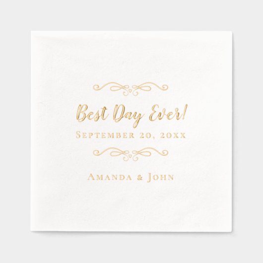 Beste Dag Ooit Huwelijk Elegant Echt Goud Folie Servetten (Voorkant)
