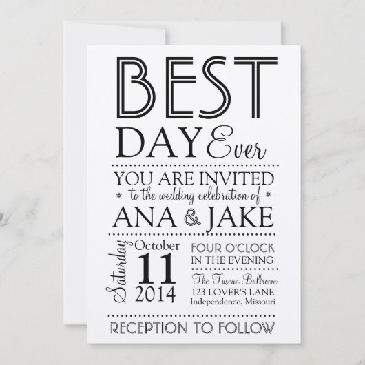 BESTE DAG OOIT huwelijksuitnodiging Kaart (Voorkant)