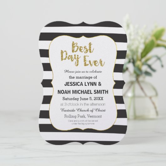Beste dag ooit in zwart-wit Stripe Gold Kaart (Staand voorkant)