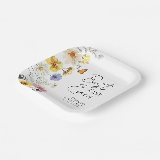 Beste dag ooit | Kleurrijke Wildflower Boho bruilo Papieren Bordje (Gebogen)
