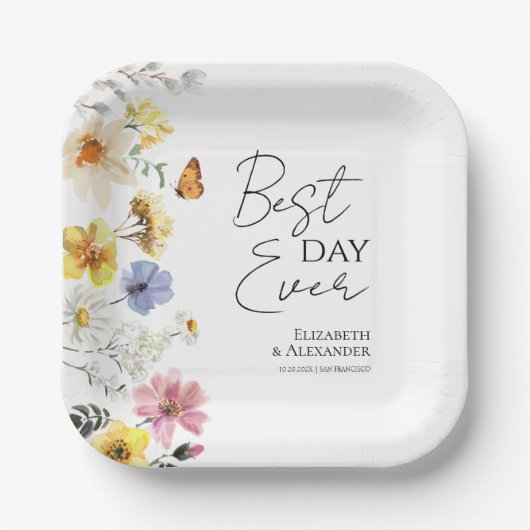 Beste dag ooit | Kleurrijke Wildflower Boho bruilo Papieren Bordje (Voorkant)