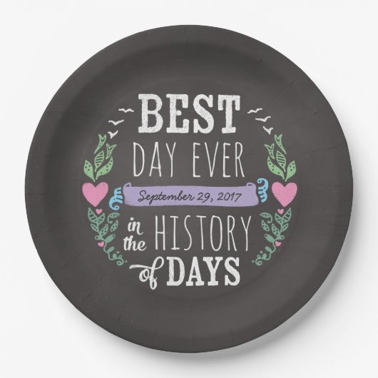Beste dag ooit krijtbord trouwdatum papieren bordje (Voorkant)