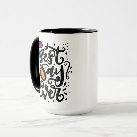 Beste dag ooit, met de hand geschreven mok (Voorkant links)