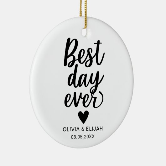 Beste dag ooit met harthuwelijk keramisch ornament (Rechts)