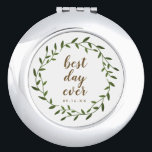 Beste dag ooit met wiet bruiloft handtas spiegeltje<br><div class="desc">De gepersonaliseerde compacte spiegel met uw trouwdatum in een moderne doopvont en een manuscriptdoopvont met "BESTE DAG OOIT". Pas aan met de trouwdatum. Maakt een groot geschenk voor bruidsmeisje of als huwelijksgunsten. Stuur me een e-mail naar JMR._Designs@yahoo.com als je hulp nodig hebt of speciale verzoeken hebt. #weddinggiften #bruiloft</div>