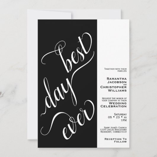 Beste dag ooit Minimale 2 Pane Black Wedding Kaart (Voorkant)
