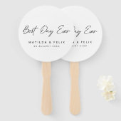 Beste dag ooit | Minimale dag van het witte huweli Handwaaier (Voorkant en achterkant)