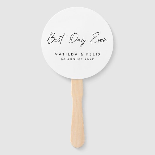 Beste dag ooit | Minimale dag van het witte huweli Handwaaier (Voorkant)