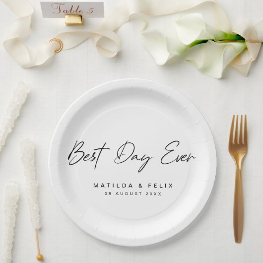 Beste dag ooit | Minimale dag van het witte huweli Papieren Bordje (Huwelijk)