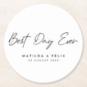 Beste dag ooit | Minimale dag van het witte huweli Ronde Kartonnen Onderzetter (Voorkant)