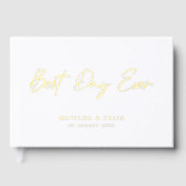 Beste dag ooit | Minimale witte en gouden trouwdag Gastenboek (Voorkant)