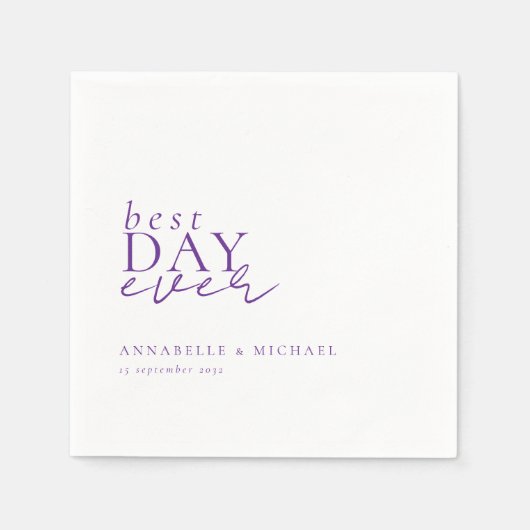 BESTE DAG OOIT! Modern, minimaal, wit, bruiloft Servet (Voorkant)