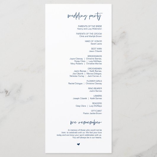 Beste dag ooit, Modern Navy Blue Wedding Program Programmakaart (Achterkant)