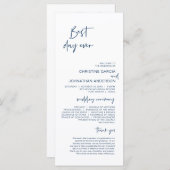 Beste dag ooit, Modern Navy Blue Wedding Program Programmakaart (Voorkant / Achterkant)