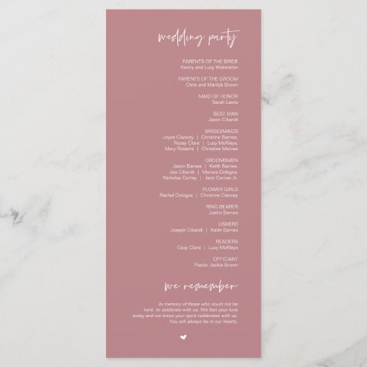 Beste dag ooit, Modern Wedding Dusty Roos Programmakaart (Achterkant)