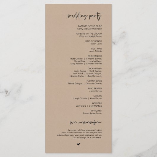 Beste dag ooit, Modern Wedding Kraft Brown Program Programmakaart (Achterkant)