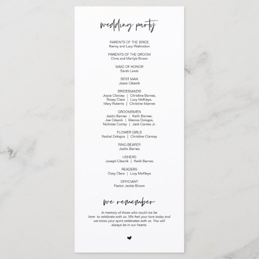 Beste dag ooit, moderne minimalistische bruiloft programmakaart (Achterkant)