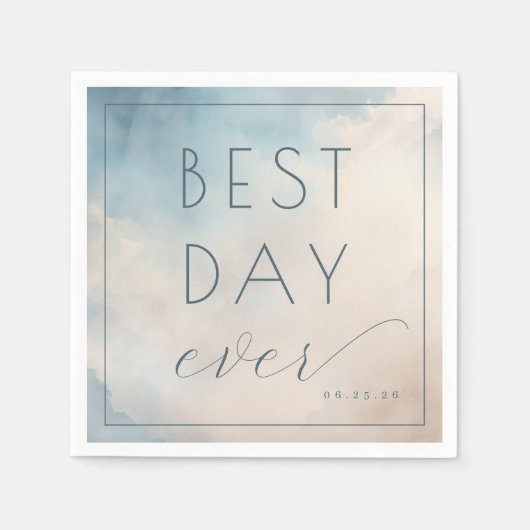 Beste Dag Ooit Optimistisch Blauw Aquarel Servet (Voorkant)