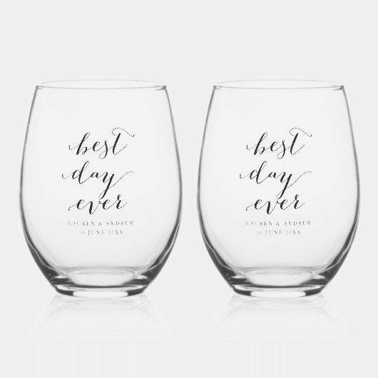 Beste dag ooit persoonlijke bruiloft wijnglas zonder voet (Voorkant)