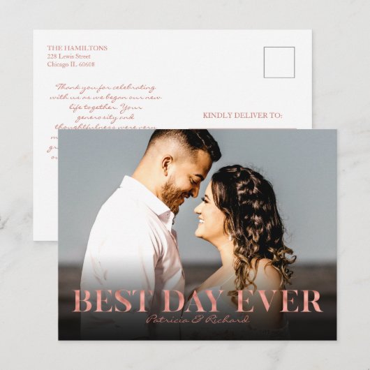 Beste dag ooit Roos Gold Wedding Dank u Foto Briefkaart (Voorkant / Achterkant)