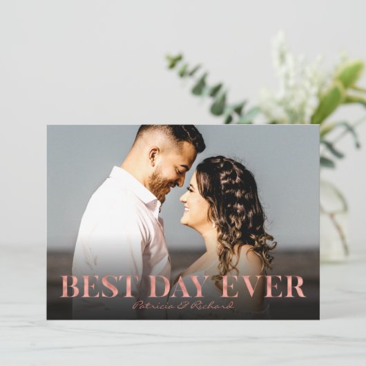 Beste dag ooit Roos gouden bruiloft dank u foto Kaart (Staand voorkant)