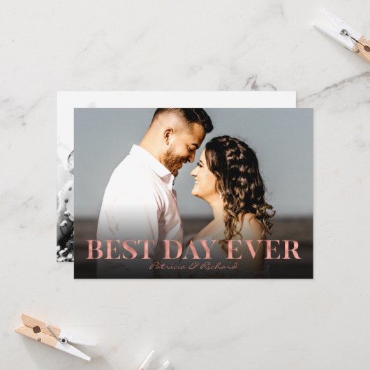 Beste dag ooit Roos gouden bruiloft dank u foto Kaart (Voorkant / Achterkant in situ)