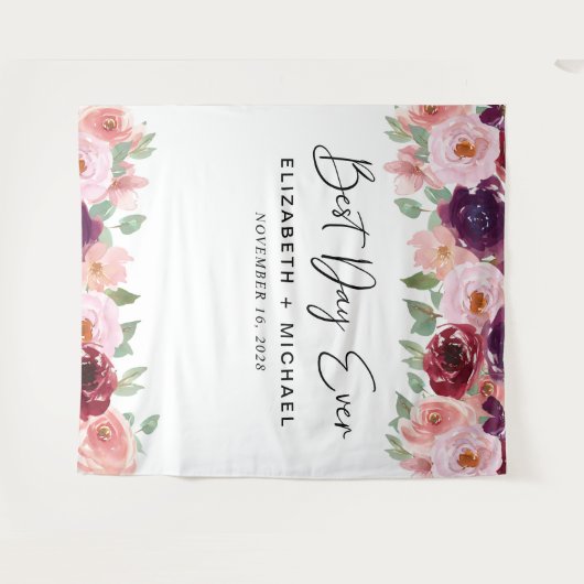 Beste dag ooit roze rood bloem bruiloft wandkleed (Voorkant (horizontaal))