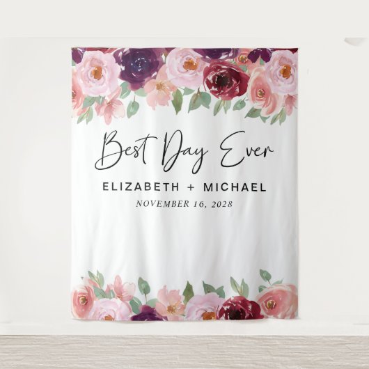 Beste dag ooit roze rood bloem bruiloft wandkleed (Voorkant)