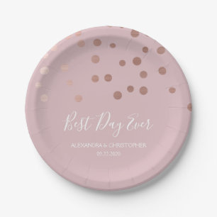 Beste dag ooit Roze Rose Gold Confetti bruiloft Papieren Bordje