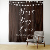 Beste dag ooit Rustieke houten trouwfoto achtergro Wandkleed (In situ)