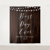 Beste dag ooit Rustieke houten trouwfoto achtergro Wandkleed (Voorkant)