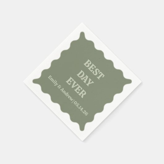 Beste dag ooit Sage Green Chic Trendy Wavy bruilof Servet (Hoek)
