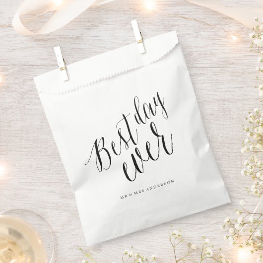 Beste Dag Ooit Script Chic Calligraphy Naam Trouwd Bedankzakje (Geknipt)