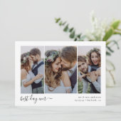 Beste dag ooit script drieluik foto bruiloft bedankkaart (Staand voorkant)