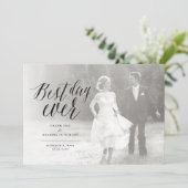 Beste dag ooit stijlvol script foto Moderne bruilo Bedankkaart (Staand voorkant)
