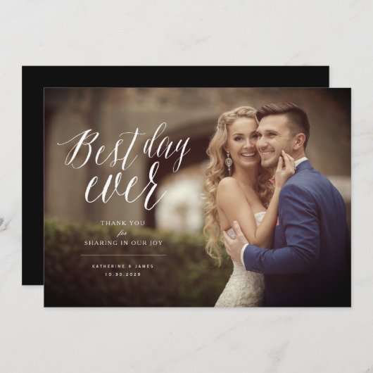 Beste dag ooit stijlvol script foto Moderne bruilo Bedankkaart (Voorkant / Achterkant)