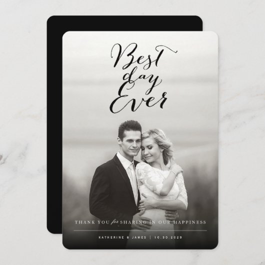 Beste dag ooit stijlvol script foto Moderne bruilo Bedankkaart (Voorkant / Achterkant)