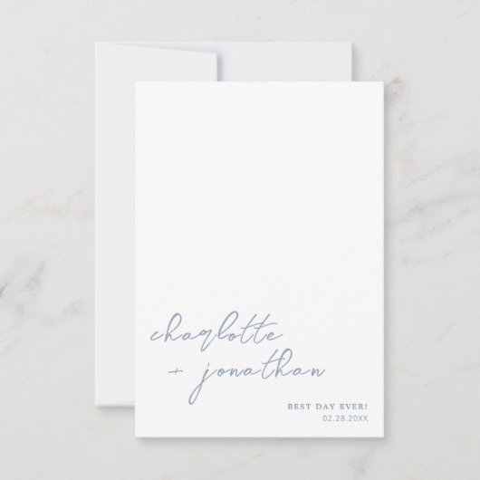 Beste dag ooit stoffig blauw script foto bruiloft bedankkaart (Voorkant)