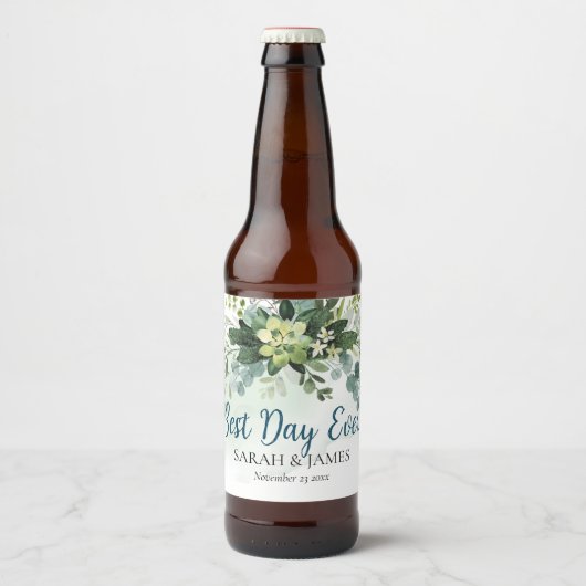 Beste Dag Ooit Succulent Bruiloft Bloemen Botanisc Bier Etiket (Voorkant)
