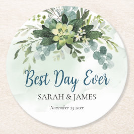 Beste Dag Ooit Succulent Bruiloft Bloemen Botanisc Ronde Kartonnen Onderzetter