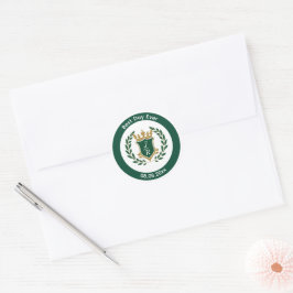 Beste dag ooit Trouw Monogram Groen Goud Wapen Ronde Sticker