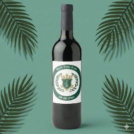 Beste Dag Ooit Trouw Monogram Groen Goud Wapen Wijn Etiket
