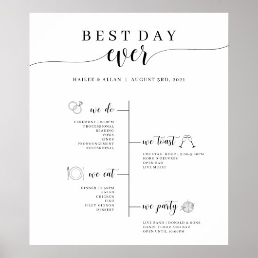 Beste Dag Ooit Trouwdag Tijdschema Programma Poster (Voorkant)