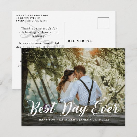 Beste dag ooit | Trouwfoto Dank u wel Briefkaart (Voorkant / Achterkant)