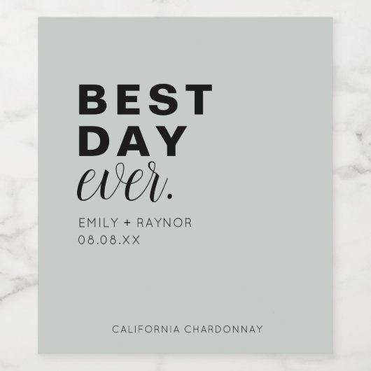 Beste dag ooit Typografie Bruiloft Wijn Etiket (Enkel label)