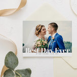 BESTE DAG OOIT, vetgedrukte tekst trouwdank je kaa Briefkaart<br><div class="desc">Een moderne foto bedankt het kaartontwerp met editable teksten en witte letters. Voel me vrij om de bruid en groom foto en tekst te personaliseren.</div>