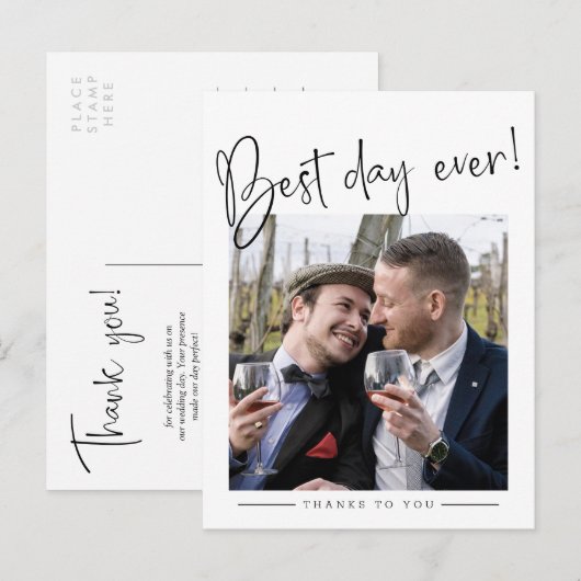 Beste dag ooit! Weddenschap Bedankt Aankondigingskaart (Voorkant / Achterkant)