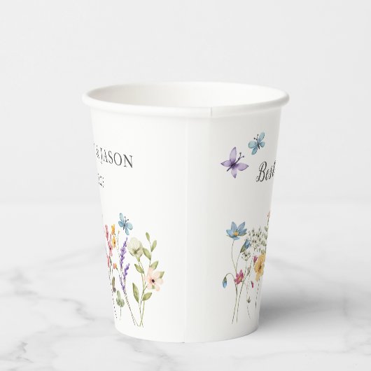 Beste Dag Ooit Wildflower Bloemen Bruiloft Custom Papieren Bekers (Rechts)