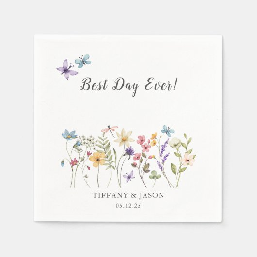 Beste dag ooit Wildflower Floral bruiloft cocktail Servet (Voorkant)